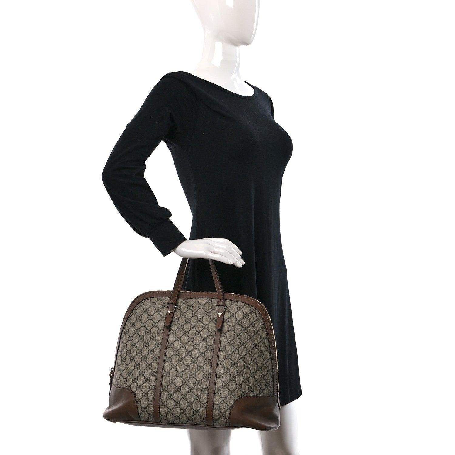 Gucci GG Supreme Monogram Margaux Calfskin Large Nice Top Handle Dome Bag Beige Ebony Acero 2 of 11