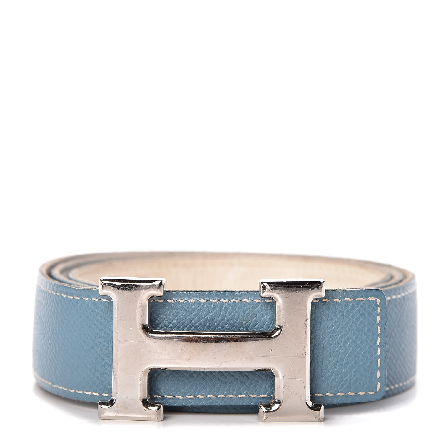 Hermes Swift Epsom 32mm H Belt 85 White Blue Jean 1 of 8