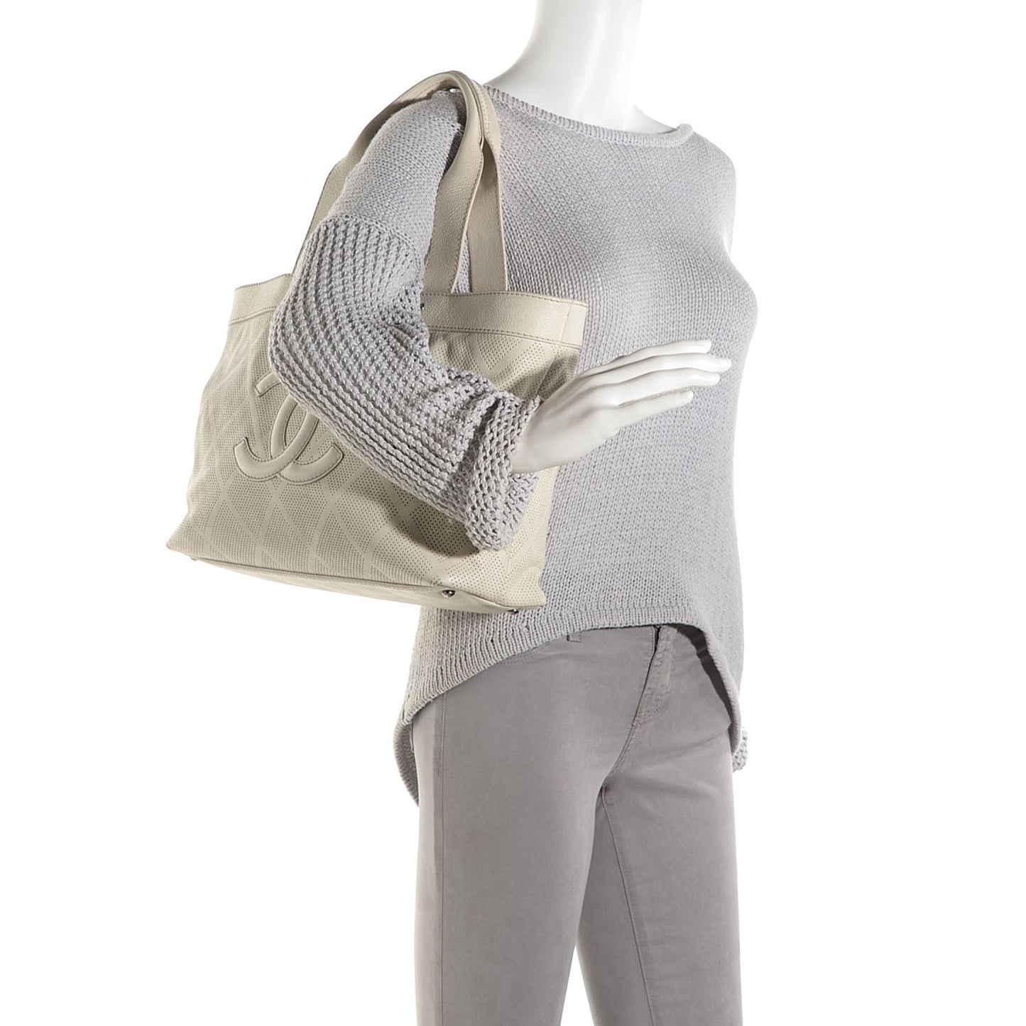 Goatskin Perforated Large Tote White