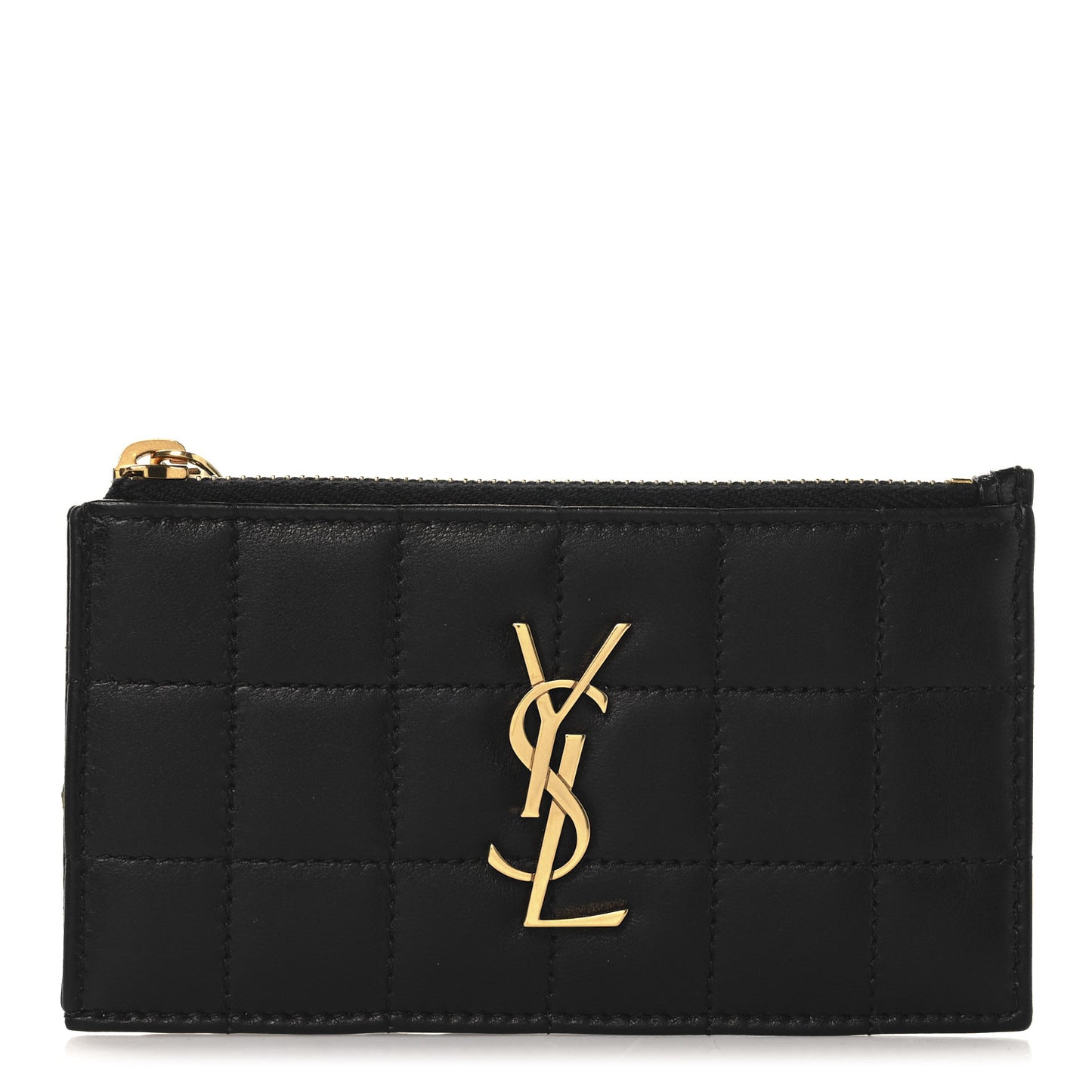 Lambskin Matelasse Cassandre Carre Fragments Zippered Card Case Black