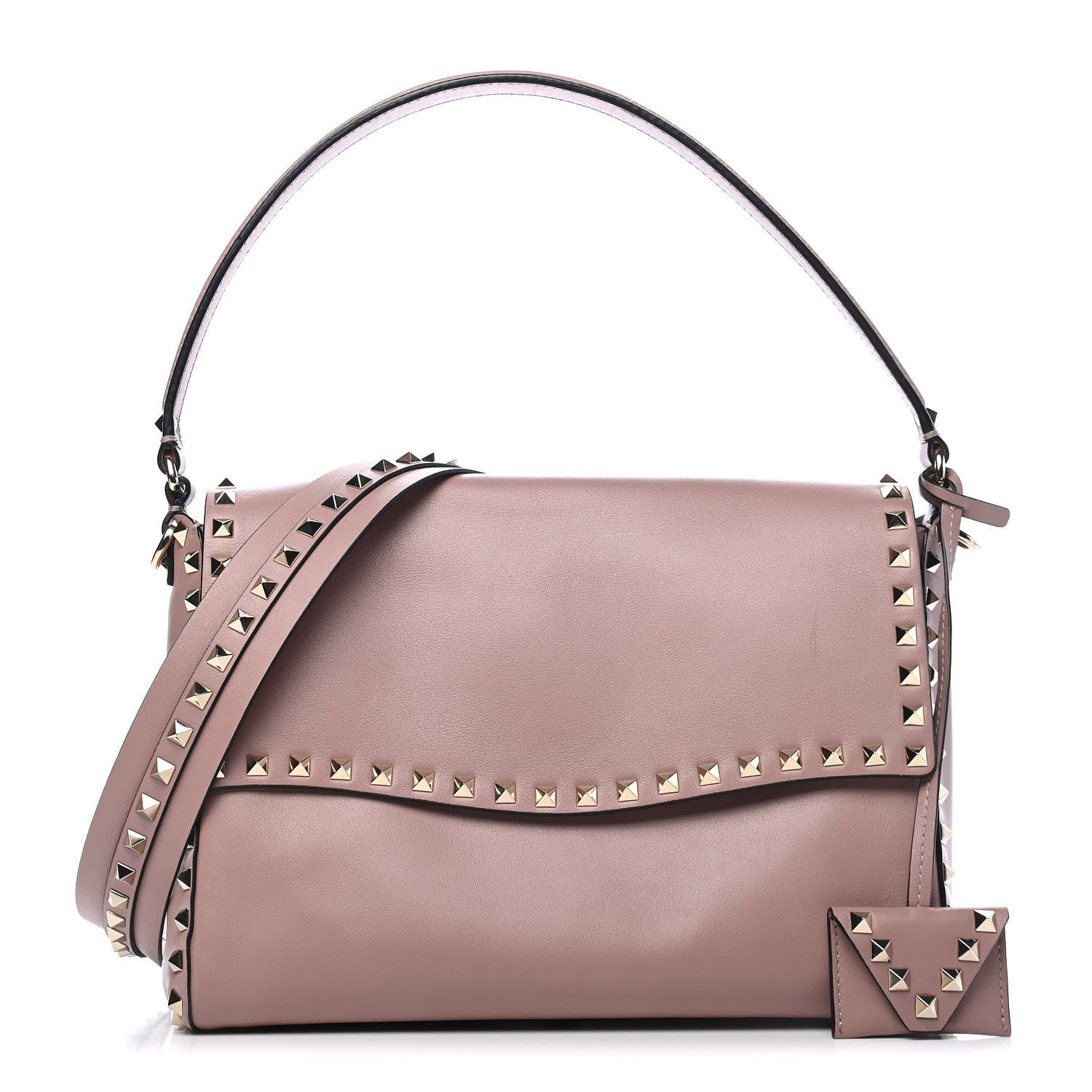 Valentino Garavani Smooth Calfskin Rockstud Top Handle Shoulder Bag Beige 1 of 9