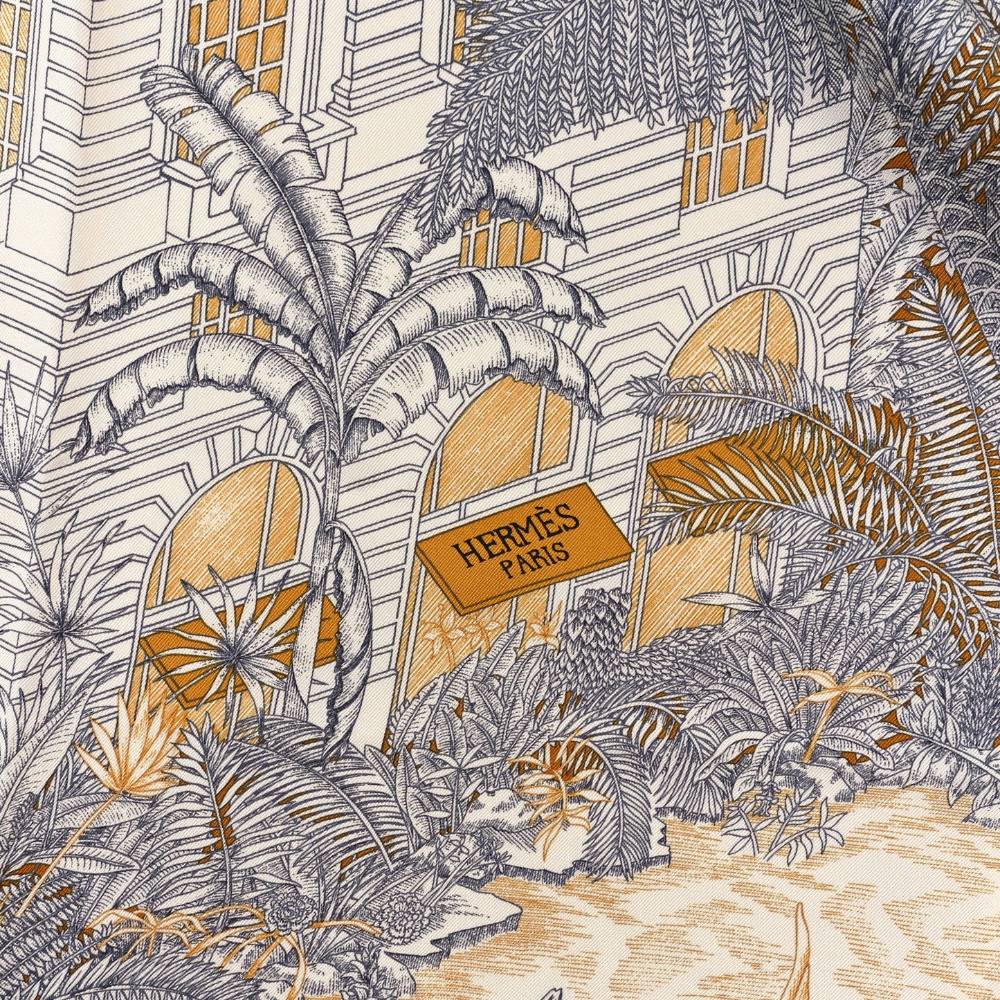 Silk Faubourg Tropical Scarf 90 Sepia White Caramel