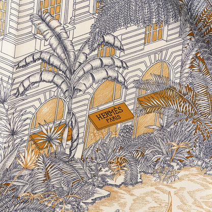 Hermes Silk Faubourg Tropical Scarf 90 Sepia White Caramel 2 of 3