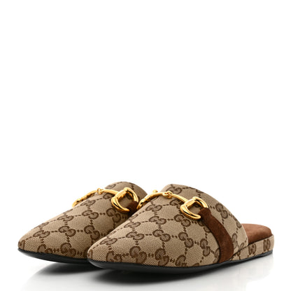 Gucci GG Monogram Suede Womens Horsebit Slippers 36.5 Beige Ebony Brown 3 of 9