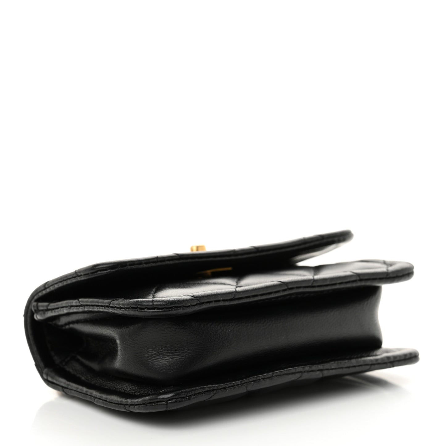 Shiny Lambskin Quilted Extra Mini Flap Black