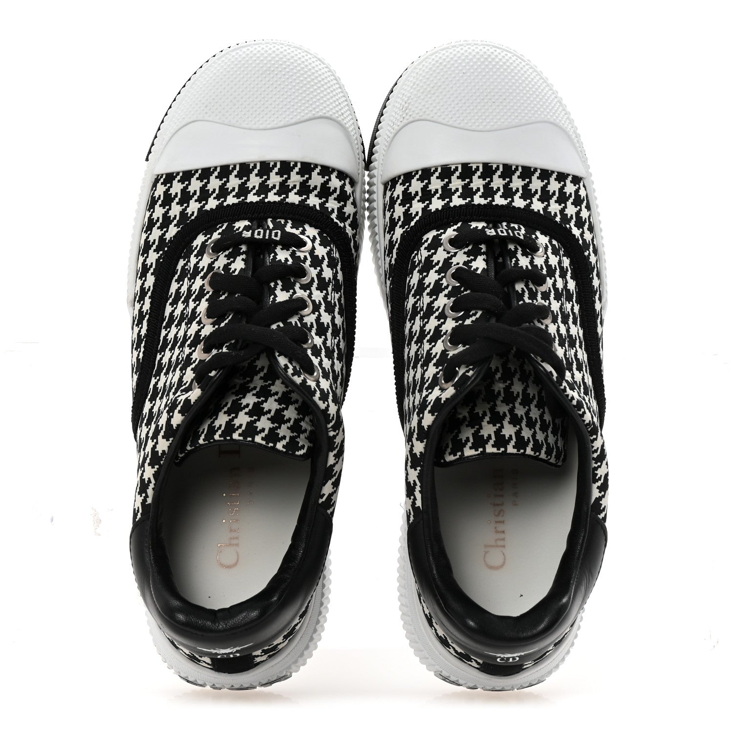 Christian Dior Canvas Houndstooth Embroidered D-Smash Sneakers 36.5 Black White 2 of 10