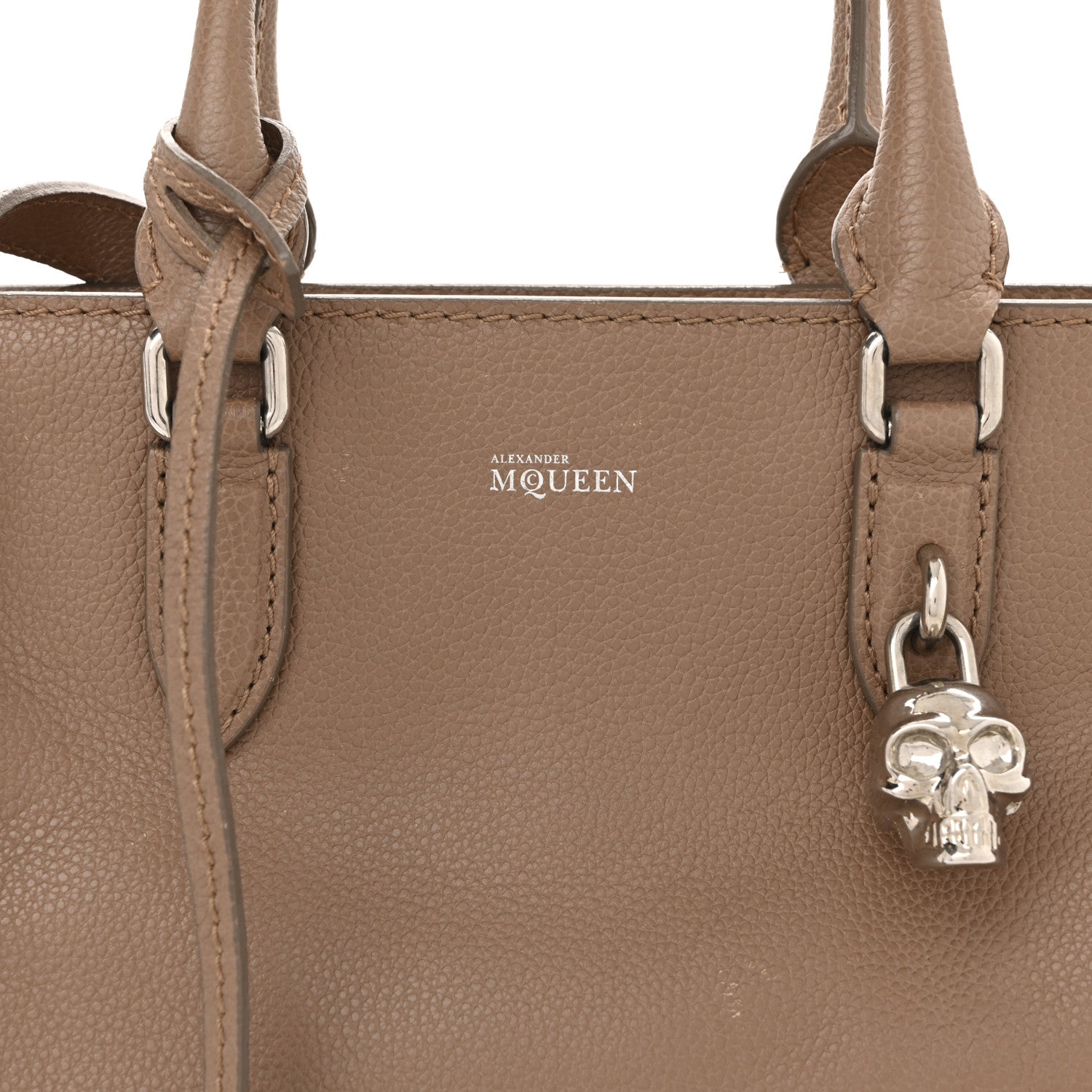 Alexander McQueen Pebbled Calfskin Small Skull Padlock Zip Around Tote Taupe 8 of 14