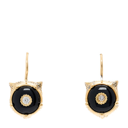 Gucci 18K Yellow Gold Diamond Black Onyx Le Marche Des Merveilles Feline Earrings 1 of 5