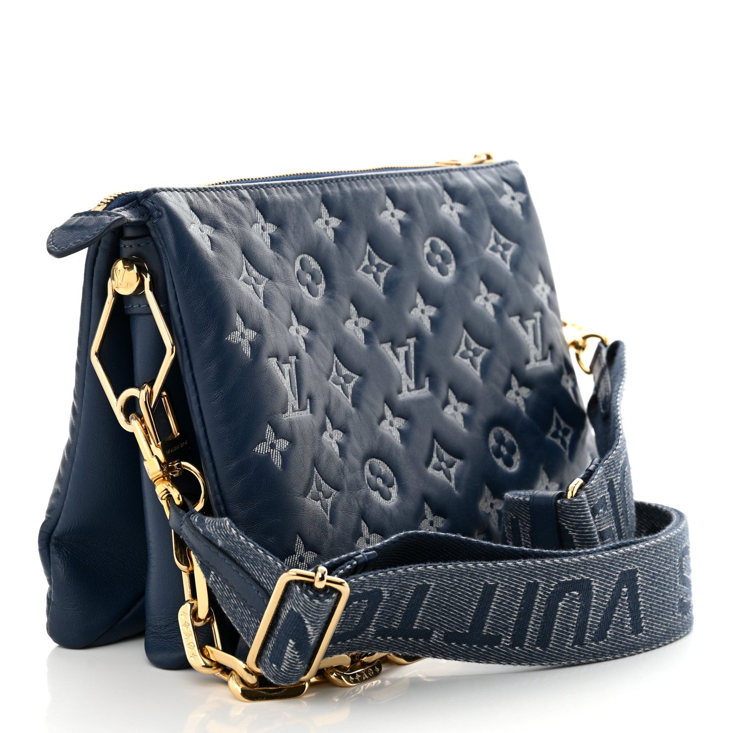 Louis Vuitton Lambskin Embossed Monogram Coussin PM Denim Blue 3 of 11