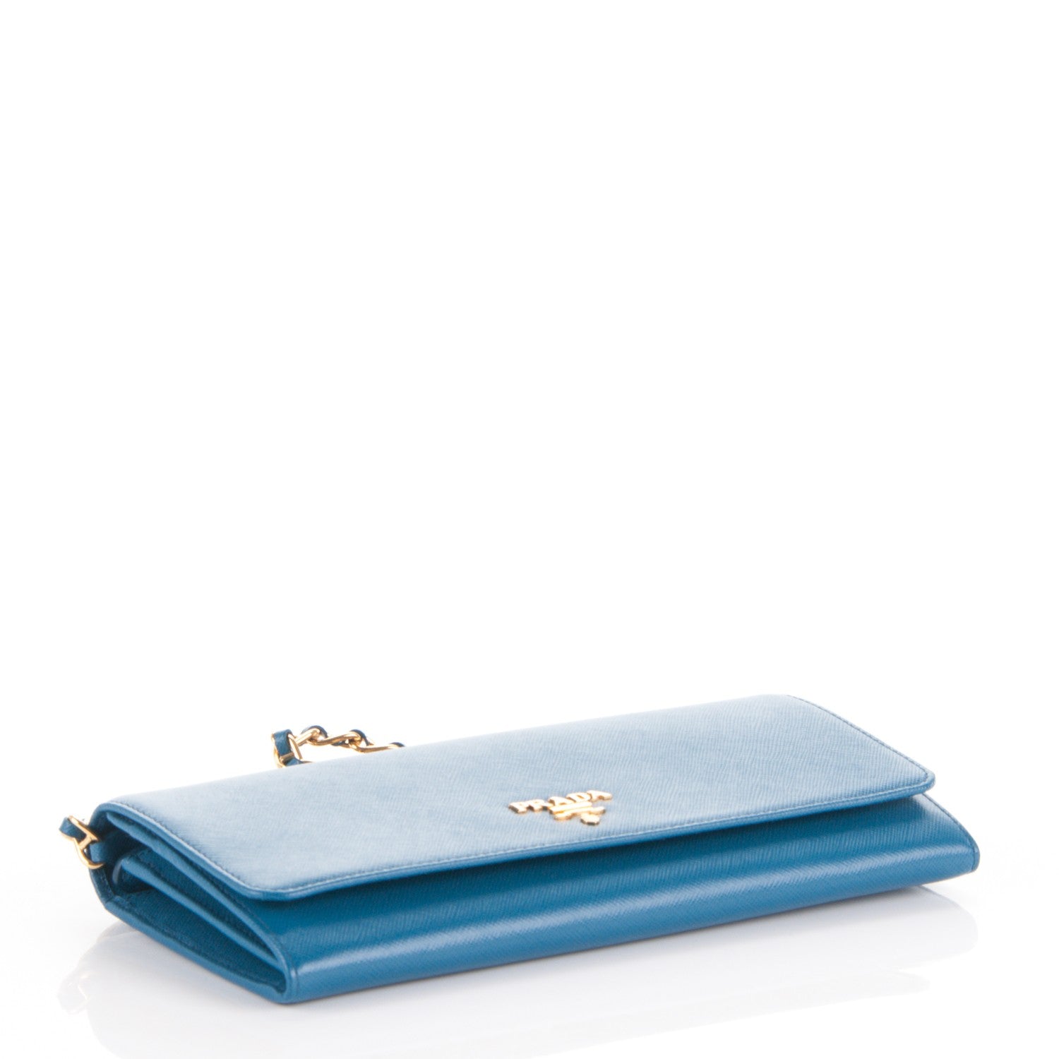 Prada Saffiano Metal Oro Chain Wallet Cobalto 4 of 7