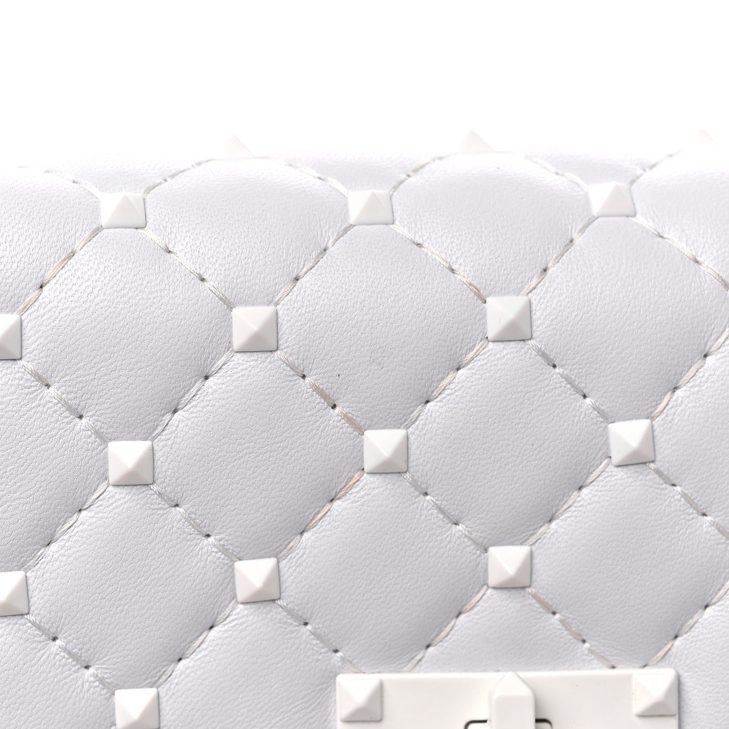 Lambskin Free Rockstud Spike Wallet on Chain Optic White