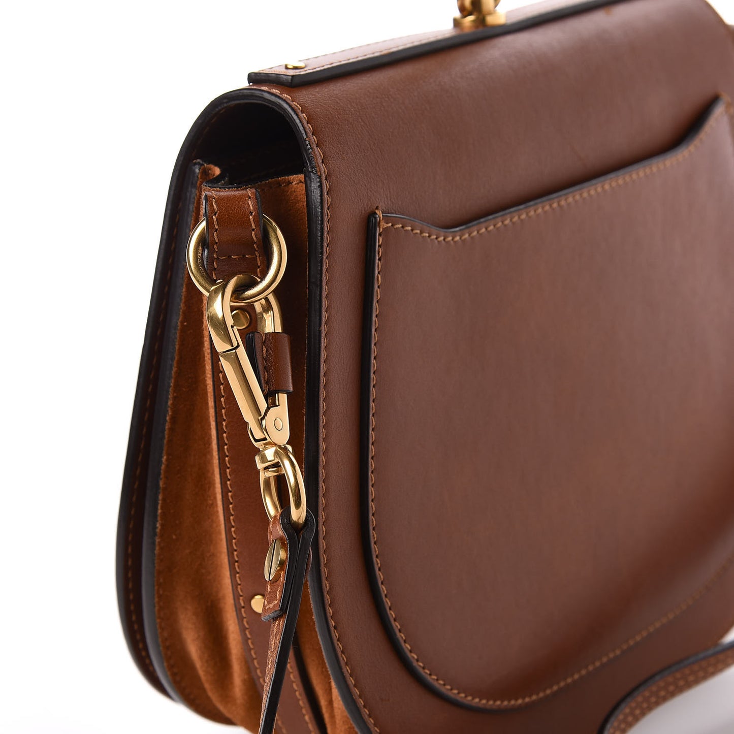 Calfskin Suede Medium Nile Bracelet Bag Caramel