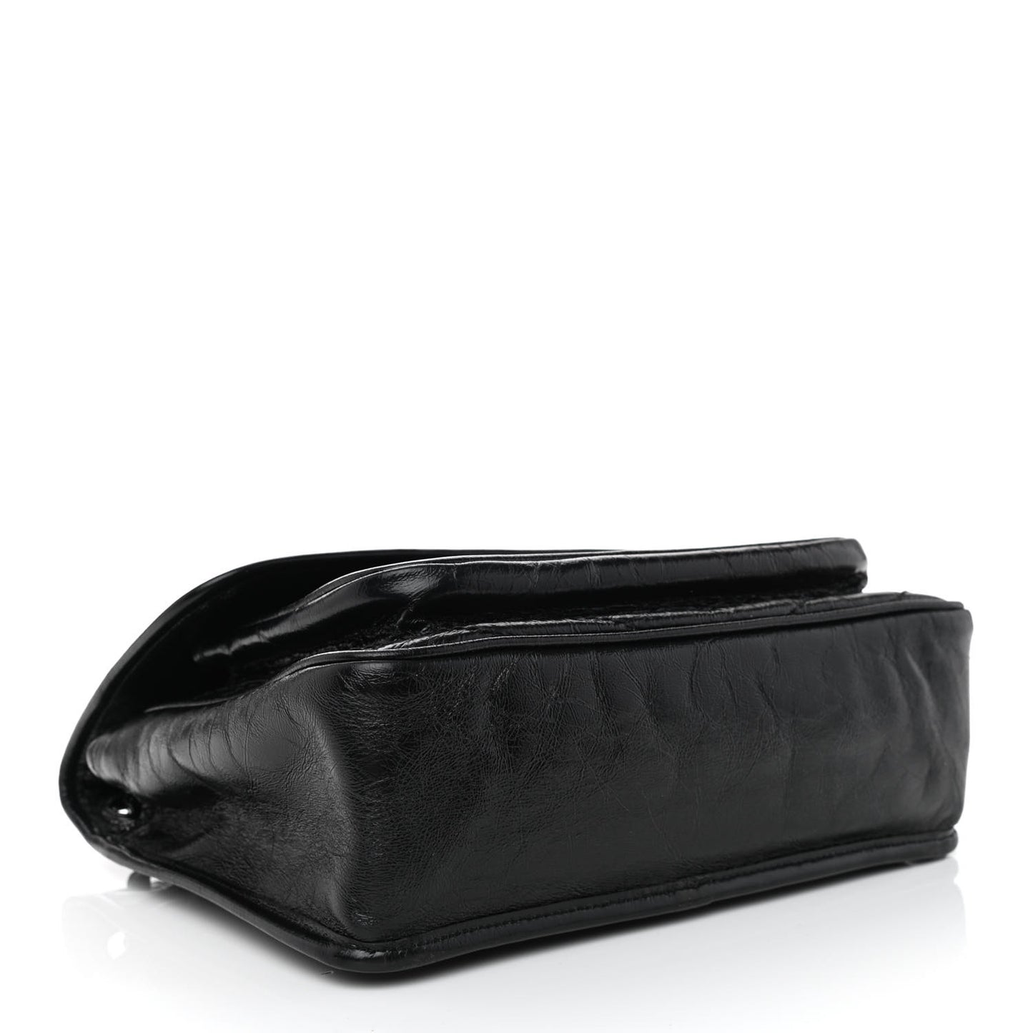 Crinkled Calfskin Matelasse Monogram Medium Niki Chain Satchel Black