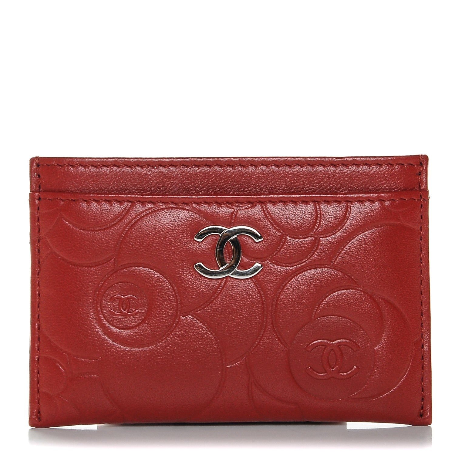 Chanel Lambskin Camellia Embossed Card Holder Red 1 of 7