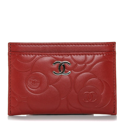 Chanel Lambskin Camellia Embossed Card Holder Red 1 of 7