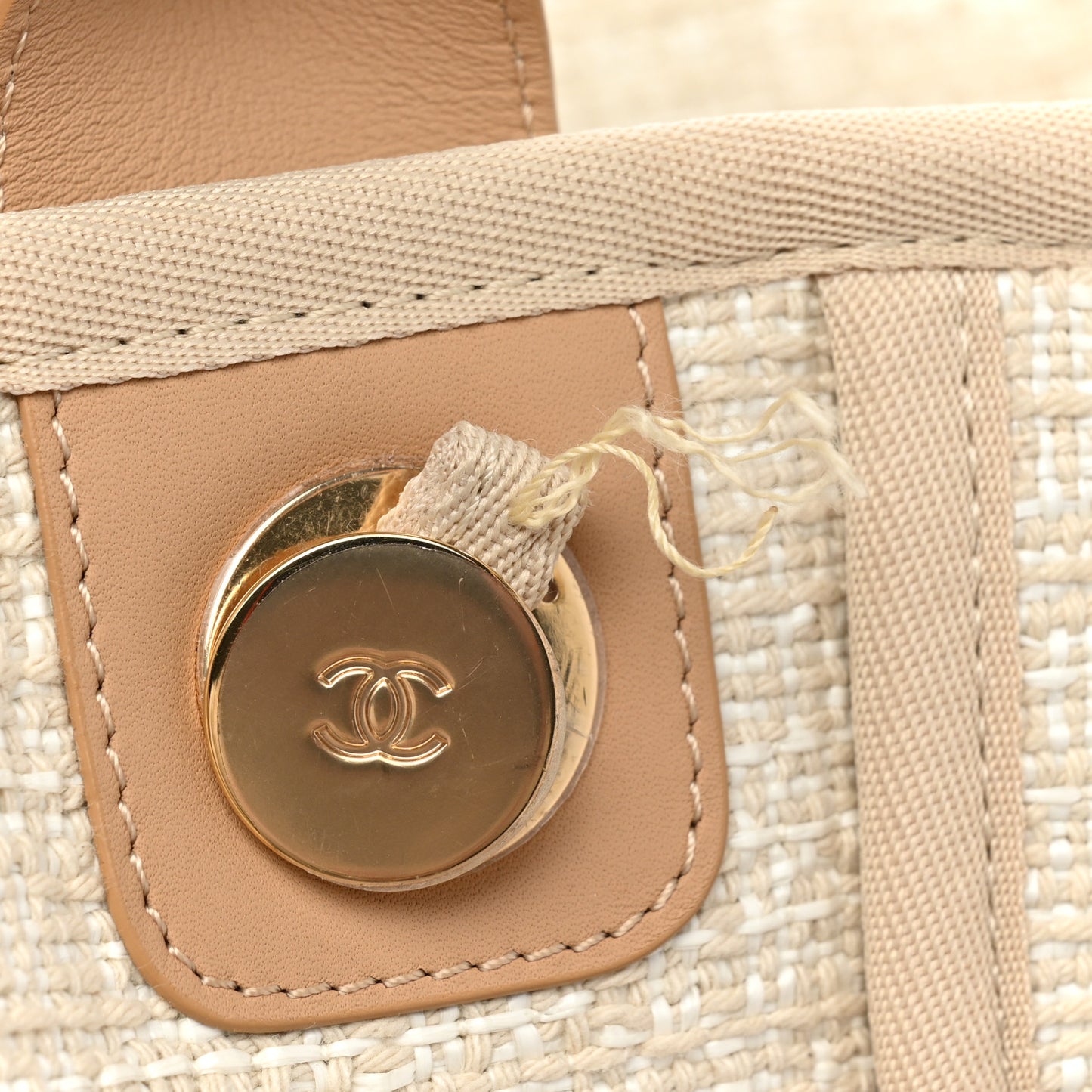 Mixed Fibers Calfskin Medium Deauville Tote Light Beige