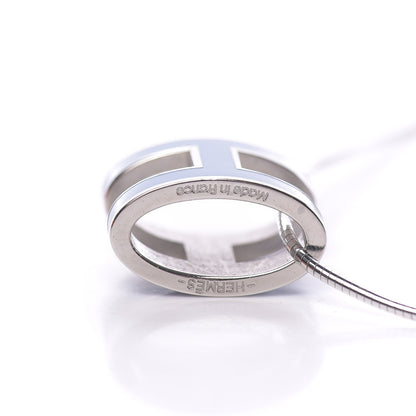Hermes Lacquered Palladium Pop H Pendant Necklace Bleu Sature 5 of 6