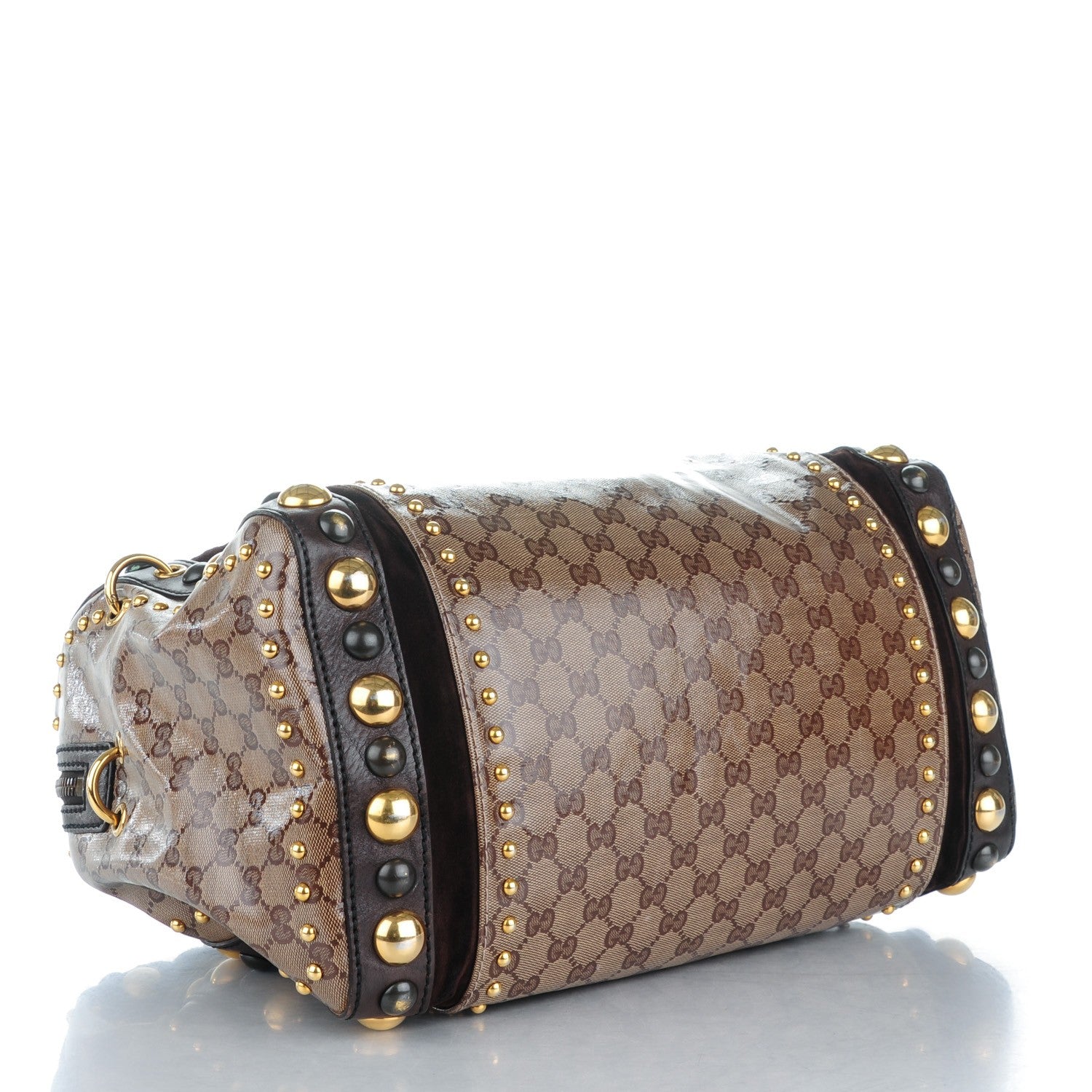 Gucci Crystal Monogram Studded Large Babouska Boston Dark Brown 4 of 8