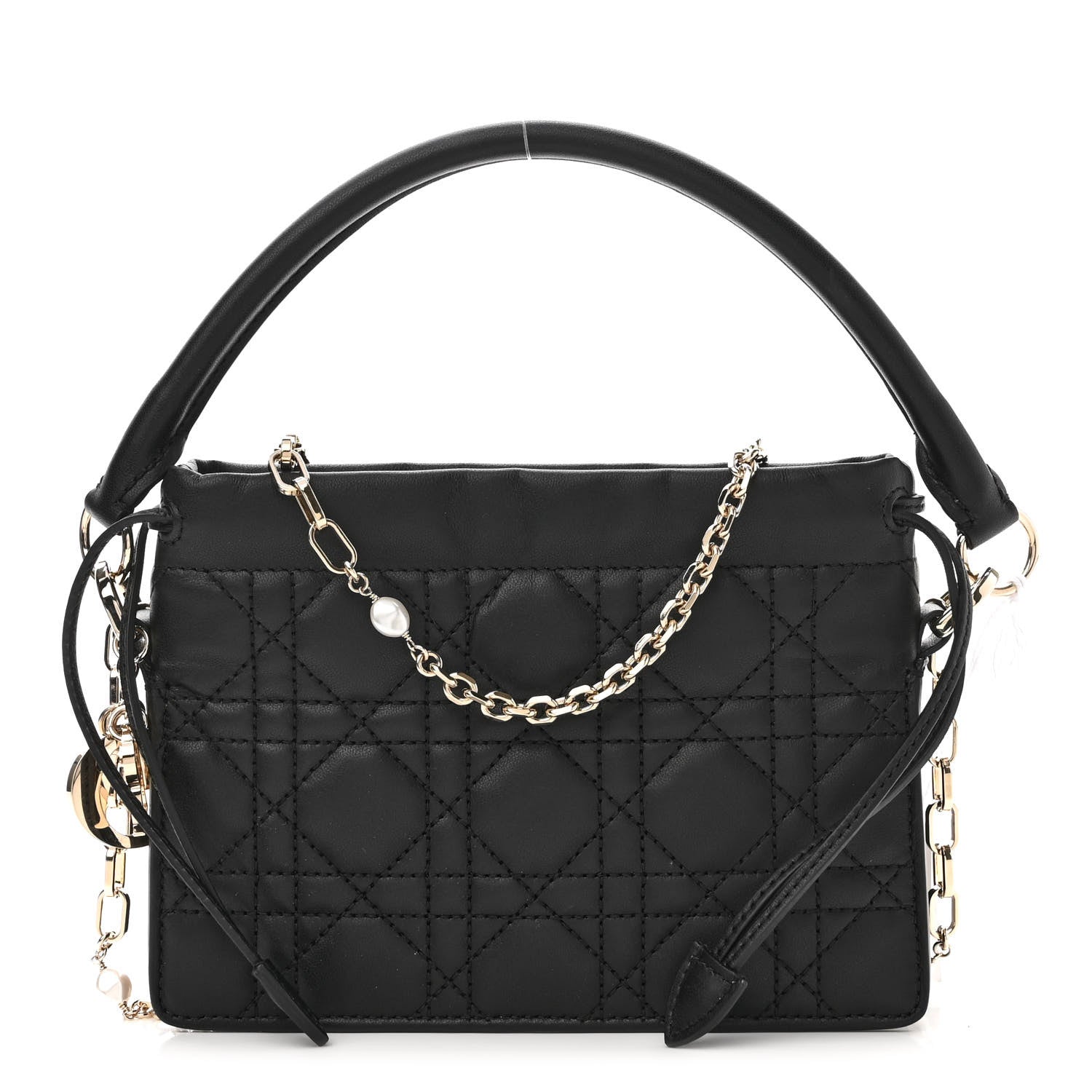 Christian Dior Lambskin Cannage Mini Top Handle Drawstring Bag Black 1 of 12