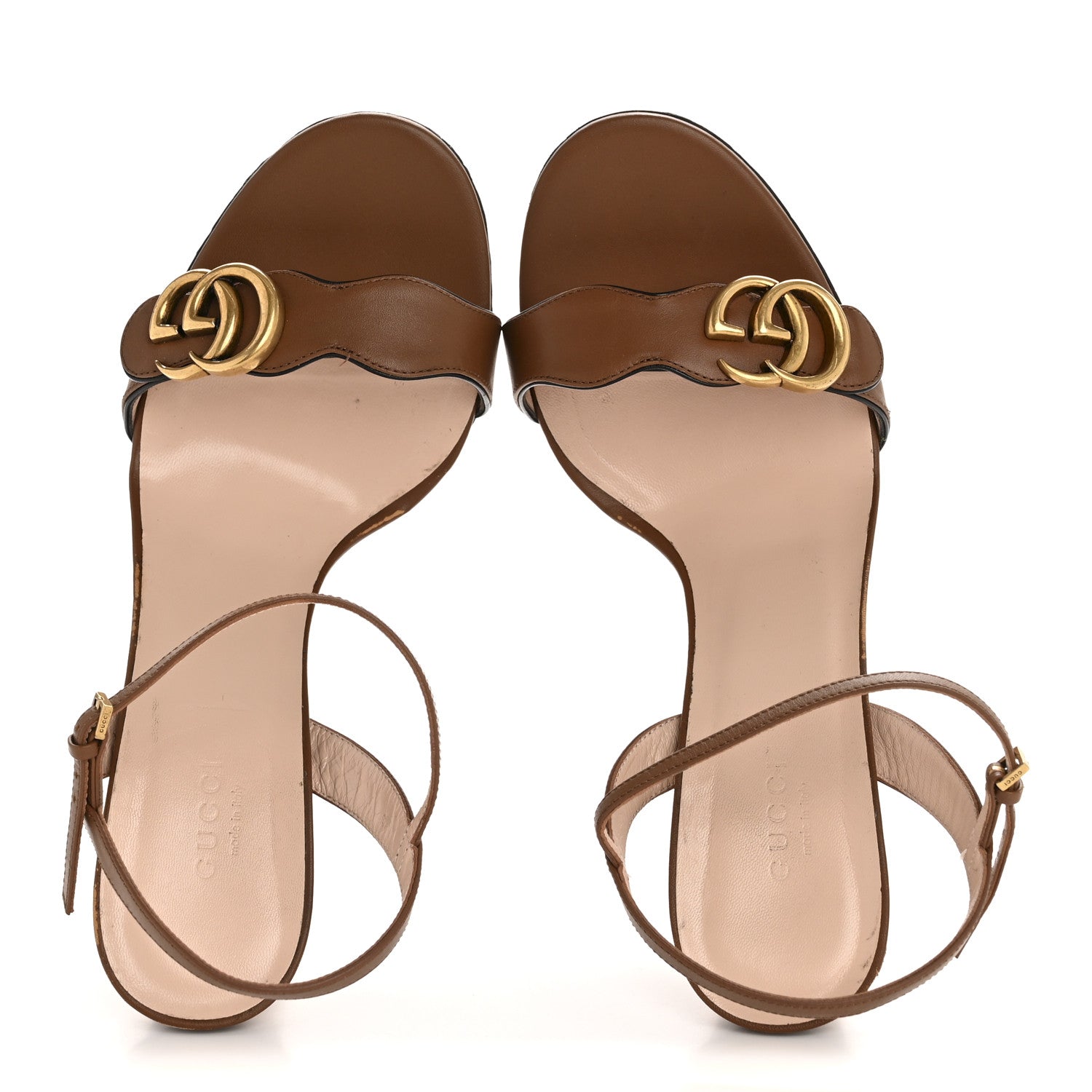 Gucci Lifford Calfskin GG Marmont Ankle Wrap 105mm Sandals 40.5 Cognac 2 of 10