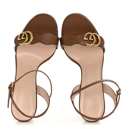 Gucci Lifford Calfskin GG Marmont Ankle Wrap 105mm Sandals 40.5 Cognac 2 of 10
