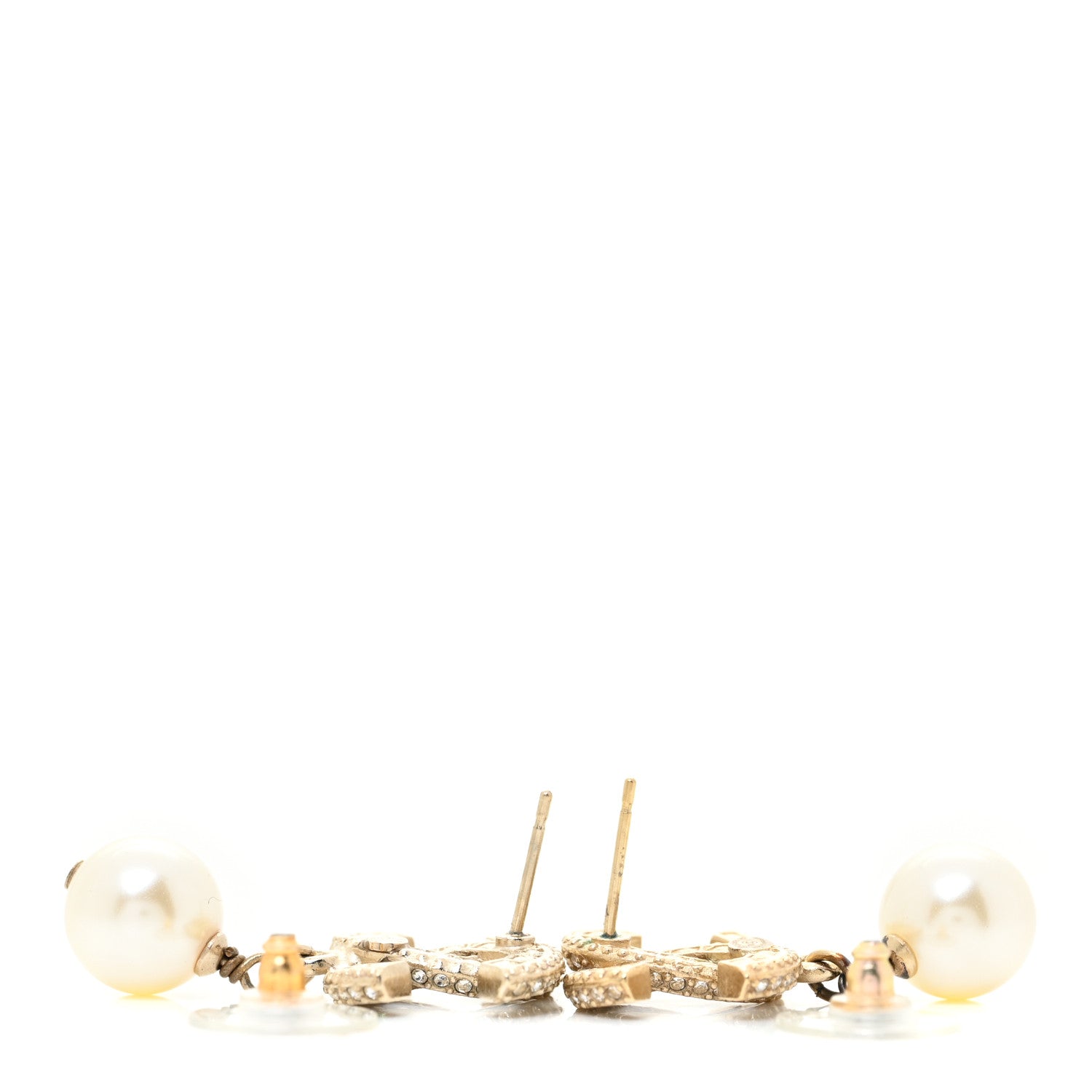 Chanel Crystal Pearl CC Drop Earrings Gold 3 of 7