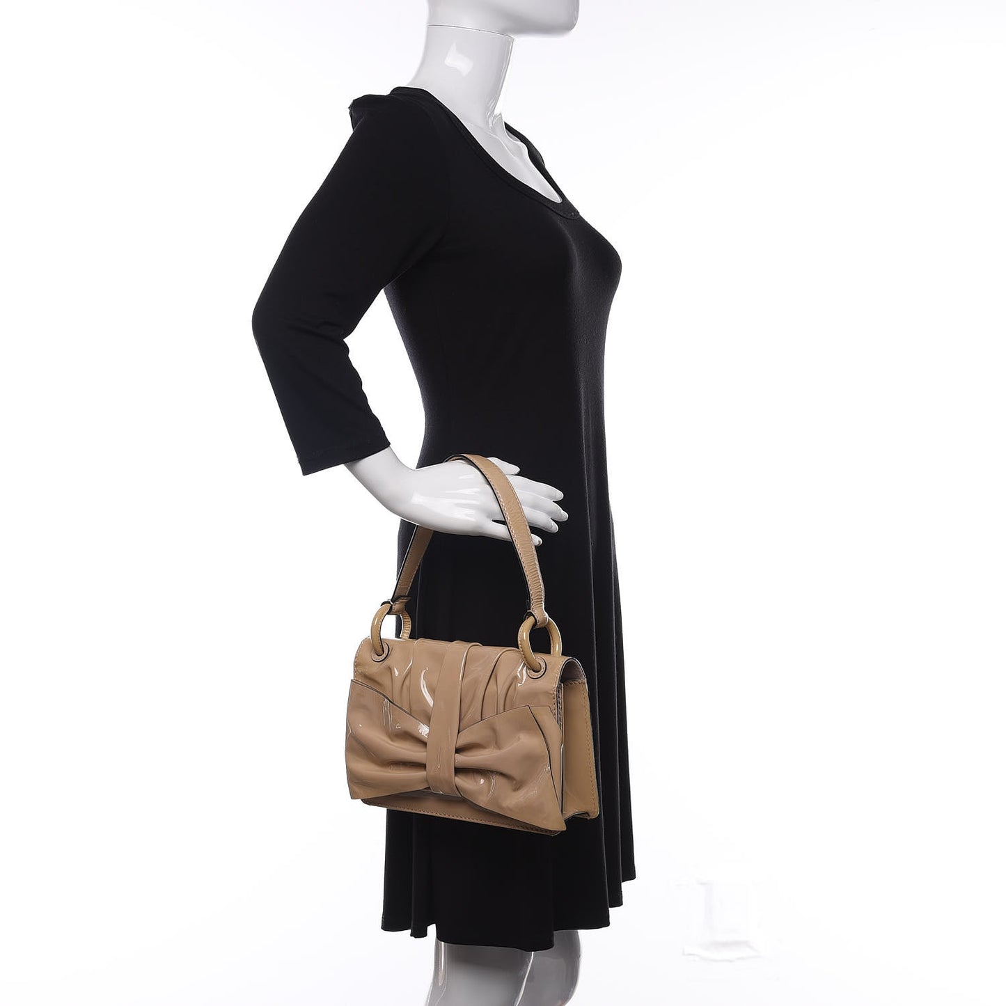 Patent Lacca Bow Shoulder Bag Nude