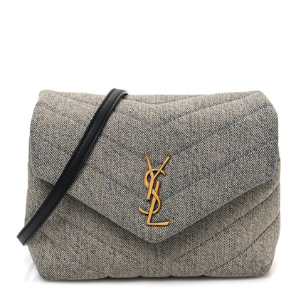 Saint Laurent Denim Y Quilted Monogram Toy Loulou Crossbody Bag Grey 1 of 10