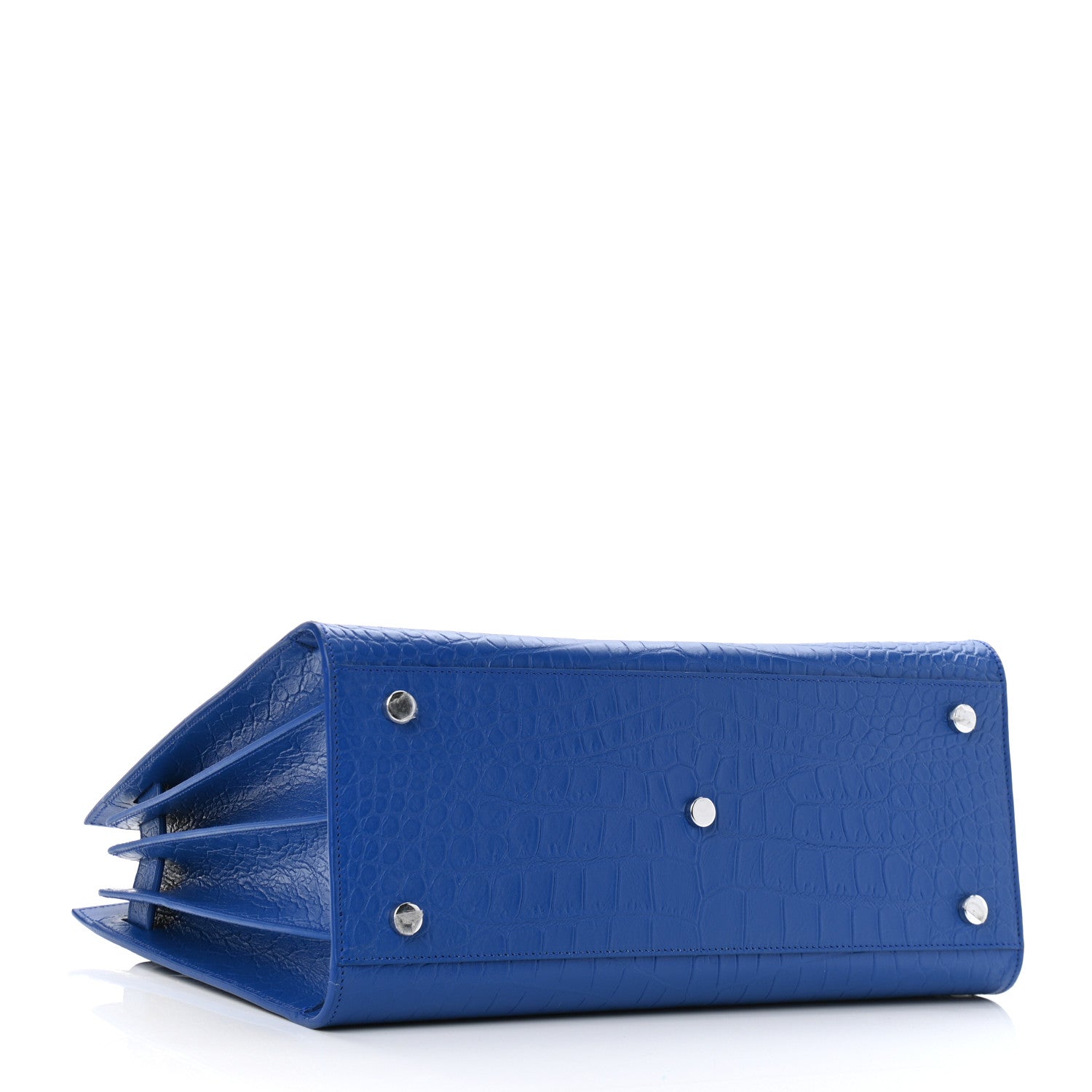 Saint Laurent Calfskin Crocodile Embossed Small Sac De Jour Royal Blue 4 of 9