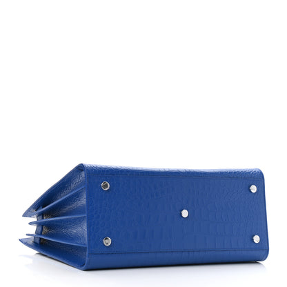 Saint Laurent Calfskin Crocodile Embossed Small Sac De Jour Royal Blue 4 of 9