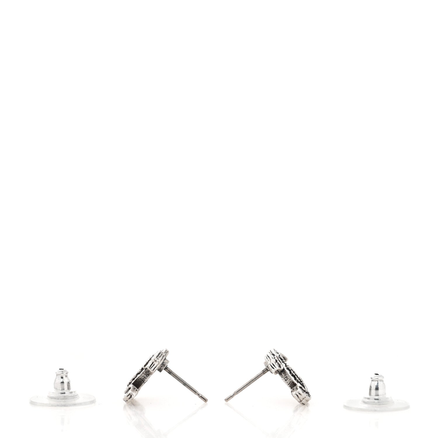 Chanel Crystal Royal Flush CC Stud Earrings Silver 3 of 4