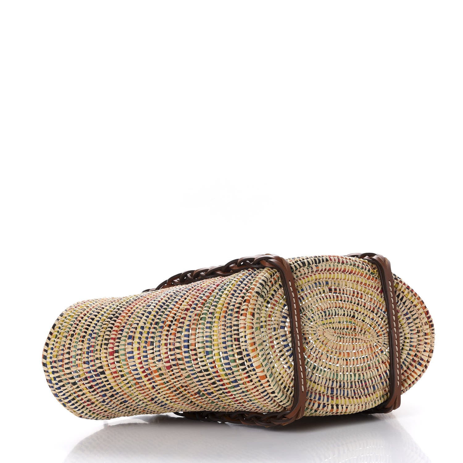 Prada Paglia Vitello Woven Braided Basket Tote Multicolor Cognac 4 of 9