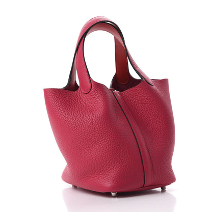 Hermes Taurillon Clemence Verso Picotin Lock 18 PM Rose Mexico Rouge De Coeur 3 of 11