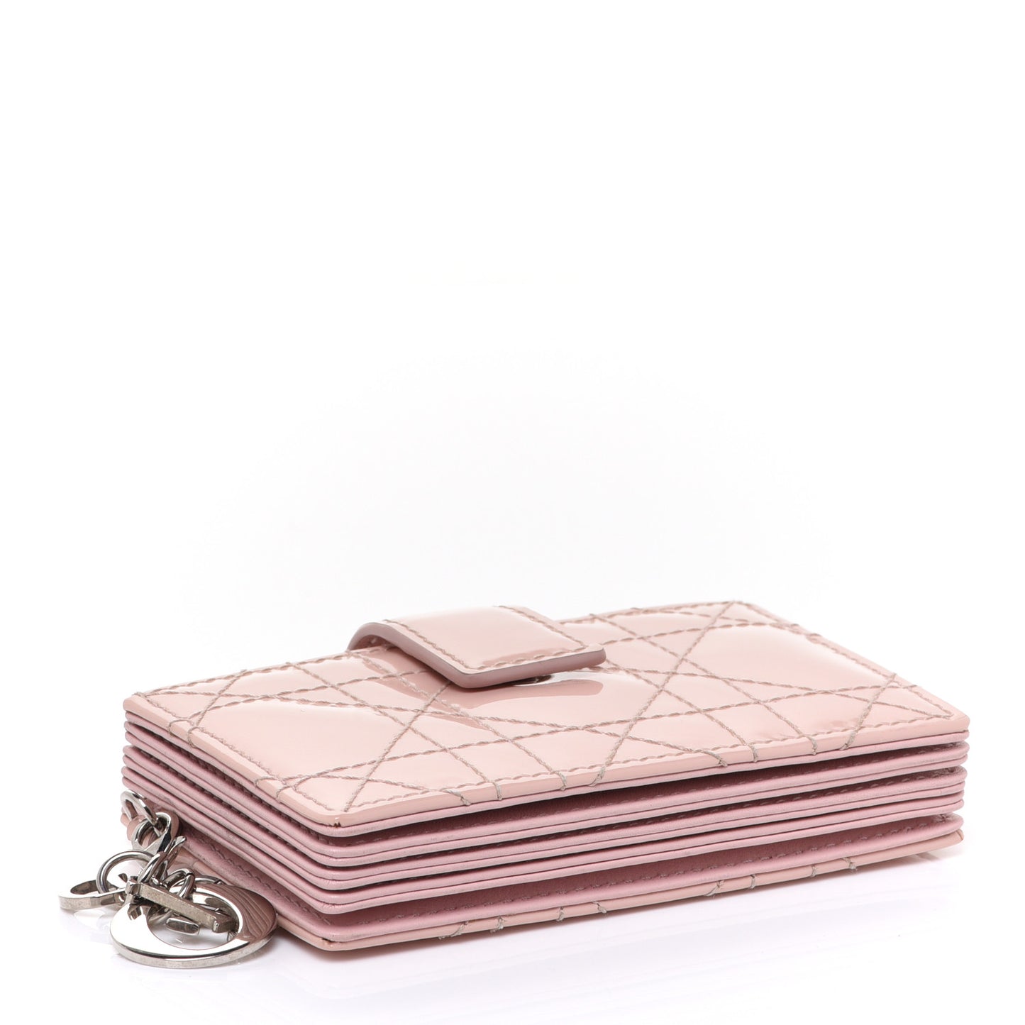 Patent Cannage Lady Dior 5-Gusset Card Holder Rose Clair