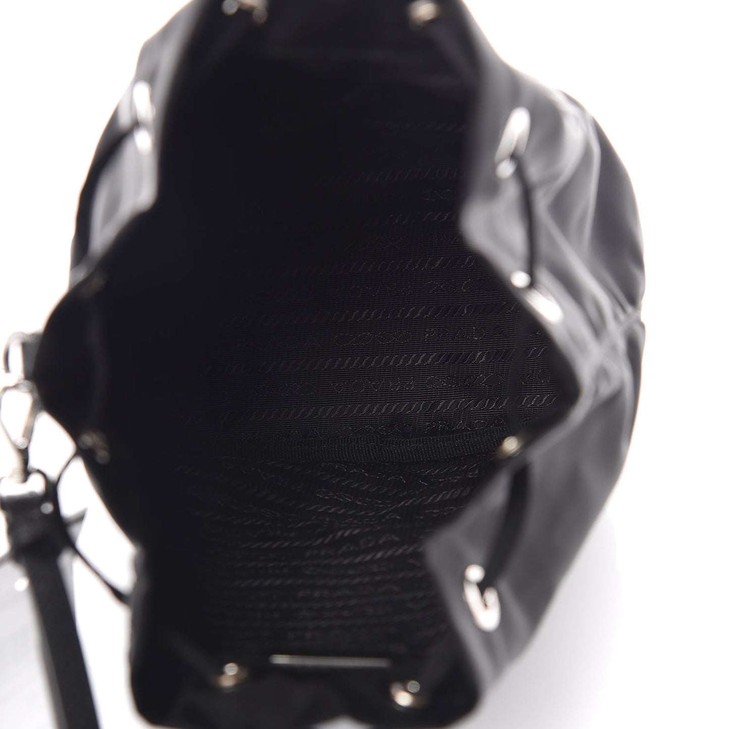 Saffiano Tessuto Nylon Vela Bucket Wristlet Black