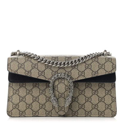 Gucci GG Supreme Monogram Suede Crystal Small Dionysus Shoulder Bag Beige Ebony Black 1 of 14