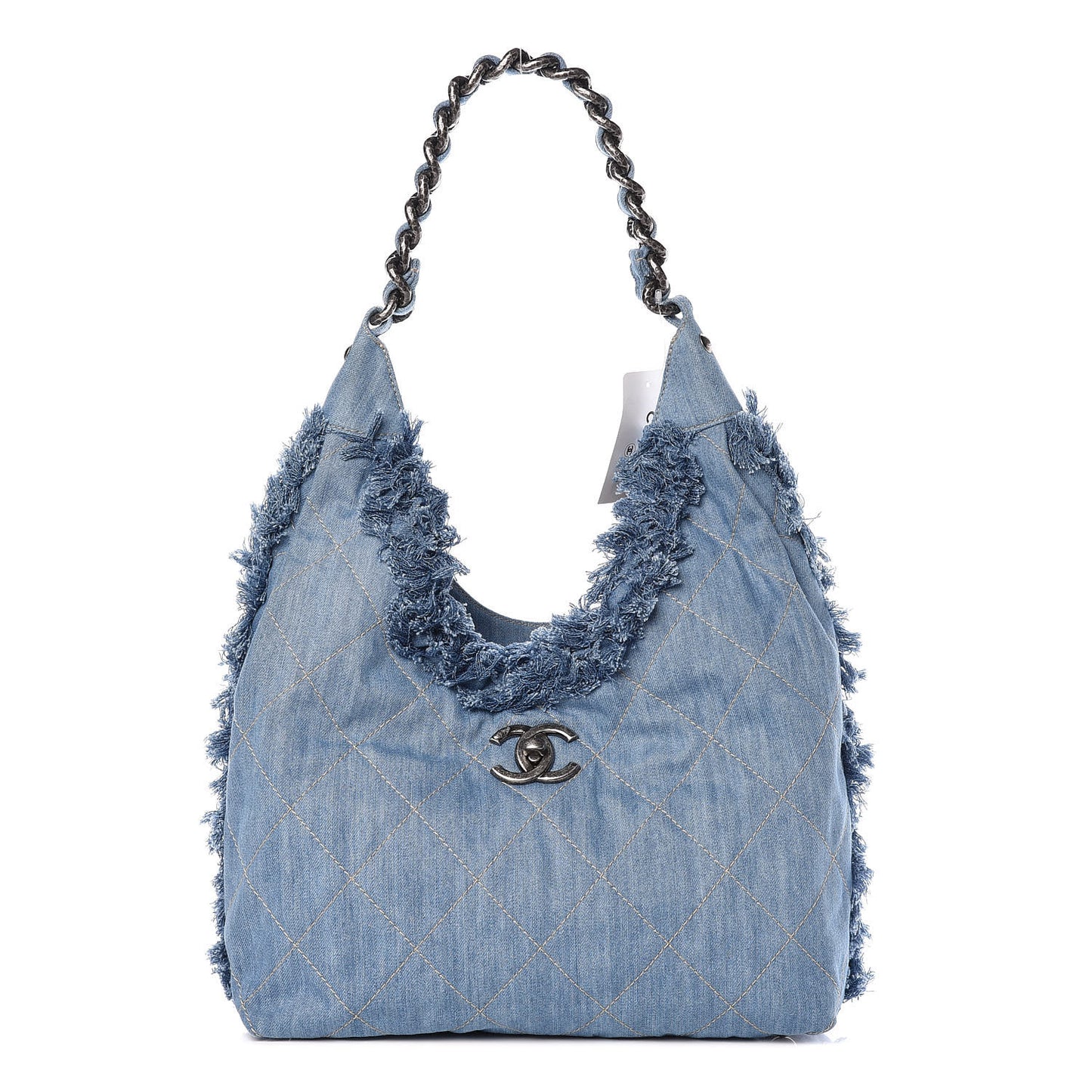 Denim Quilted Chain Hobo Light Blue