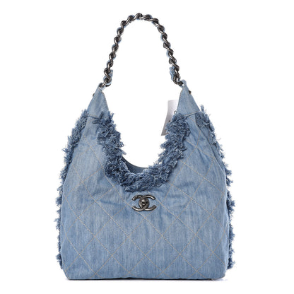 Chanel Denim Quilted Chain Hobo Light Blue 1 of 9
