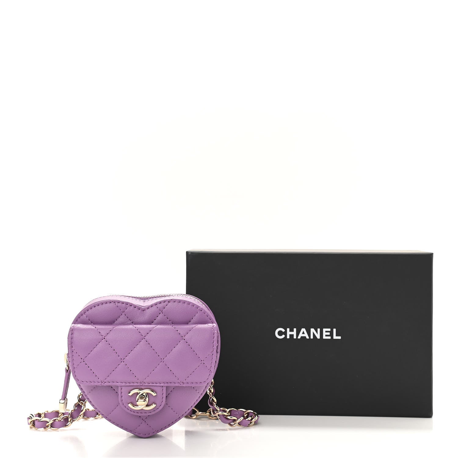 Chanel Lambskin Quilted CC In Love Heart Waist Belt Bag With Chain Purple 11 of 11