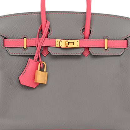 Hermes Epsom Horseshoe Birkin 25 Gris Mouette Rose Azalee 8 of 13