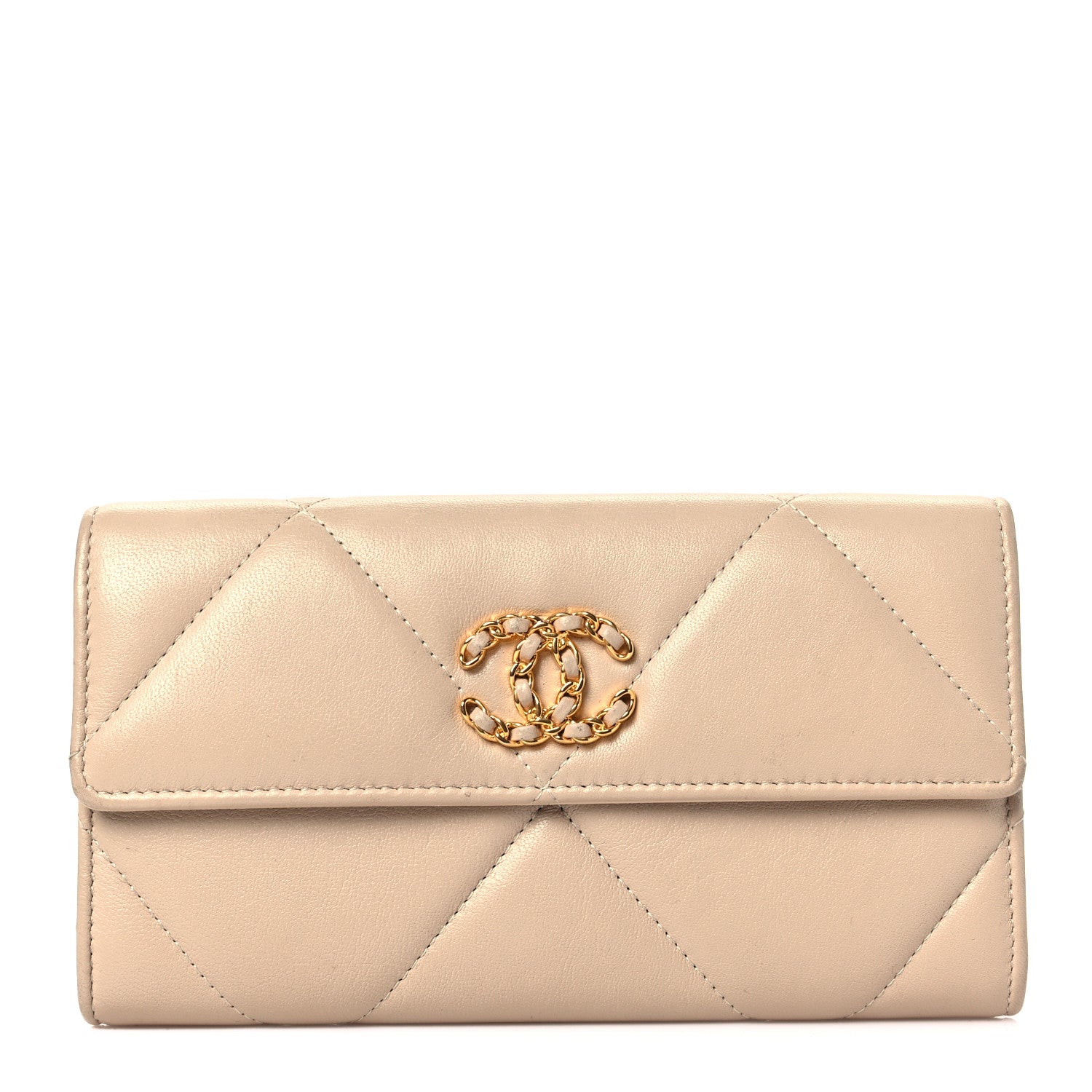 Chanel Lambskin Quilted Chanel 19 Flap Wallet Beige 1 of 7