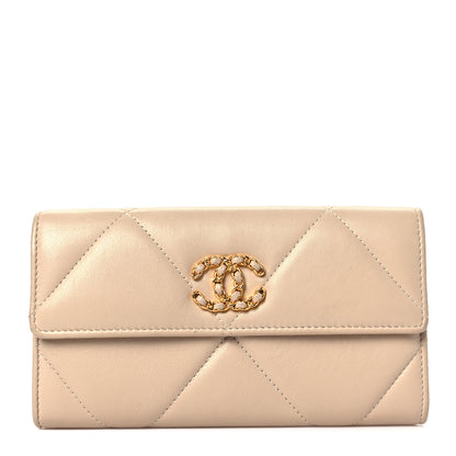 Chanel Lambskin Quilted Chanel 19 Flap Wallet Beige 1 of 7
