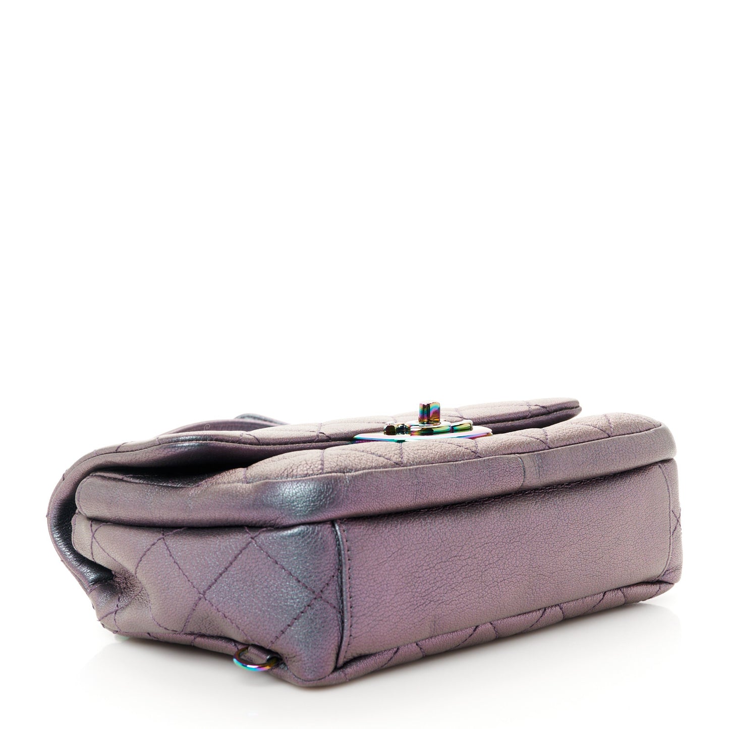 Iridescent Goatskin Quilted Small Double Carry Waist Chain Flap Purple