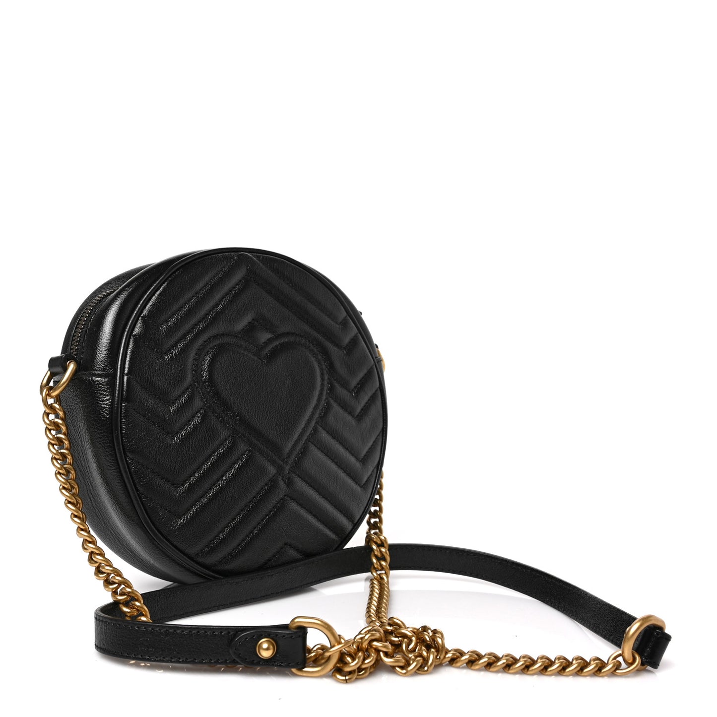 Azalea Calfskin Matelasse Heart Mini GG Marmont Round Shoulder Bag Black