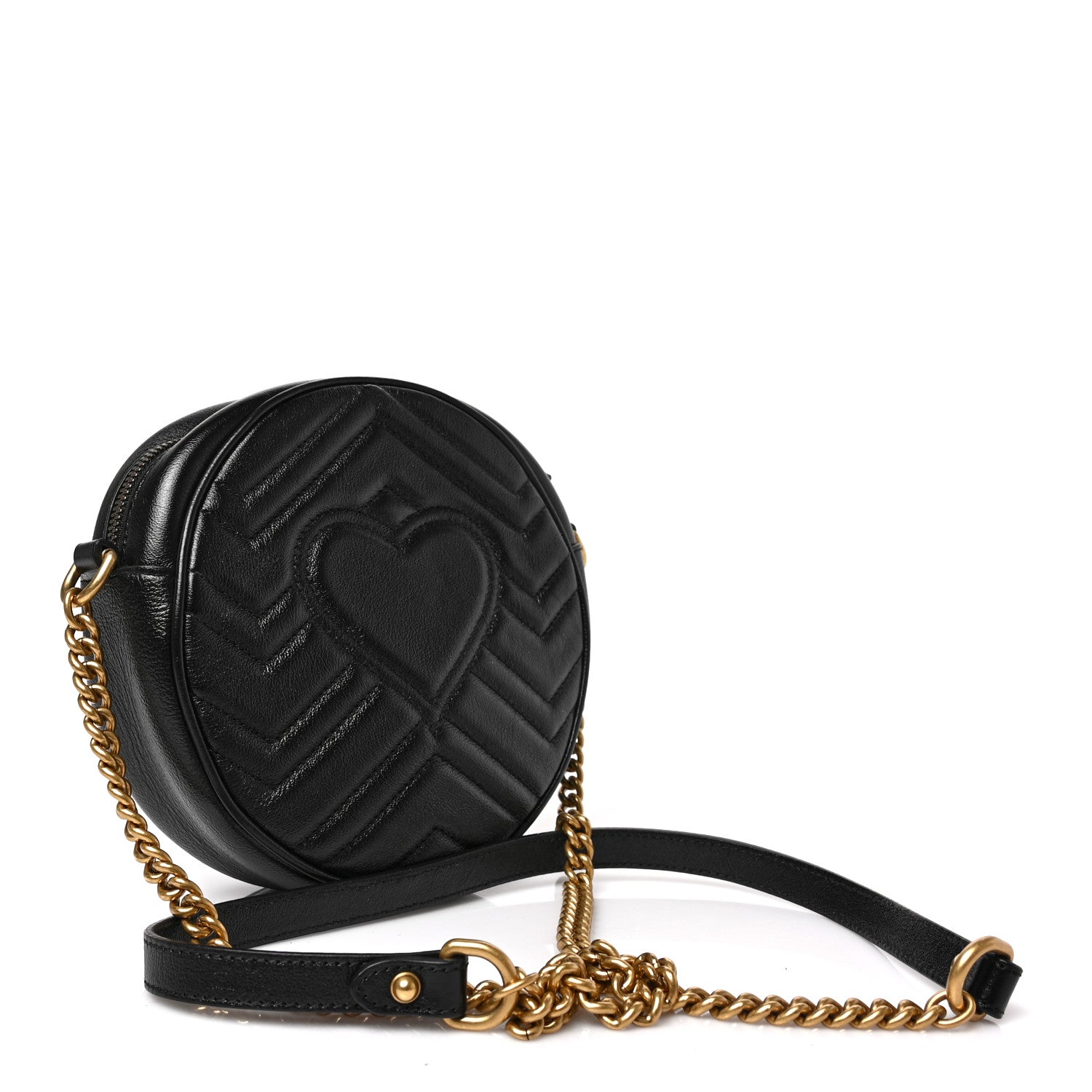 Gucci Azalea Calfskin Matelasse Heart Mini GG Marmont Round Shoulder Bag Black 3 of 9