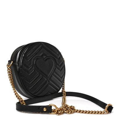 Gucci Azalea Calfskin Matelasse Heart Mini GG Marmont Round Shoulder Bag Black 3 of 9