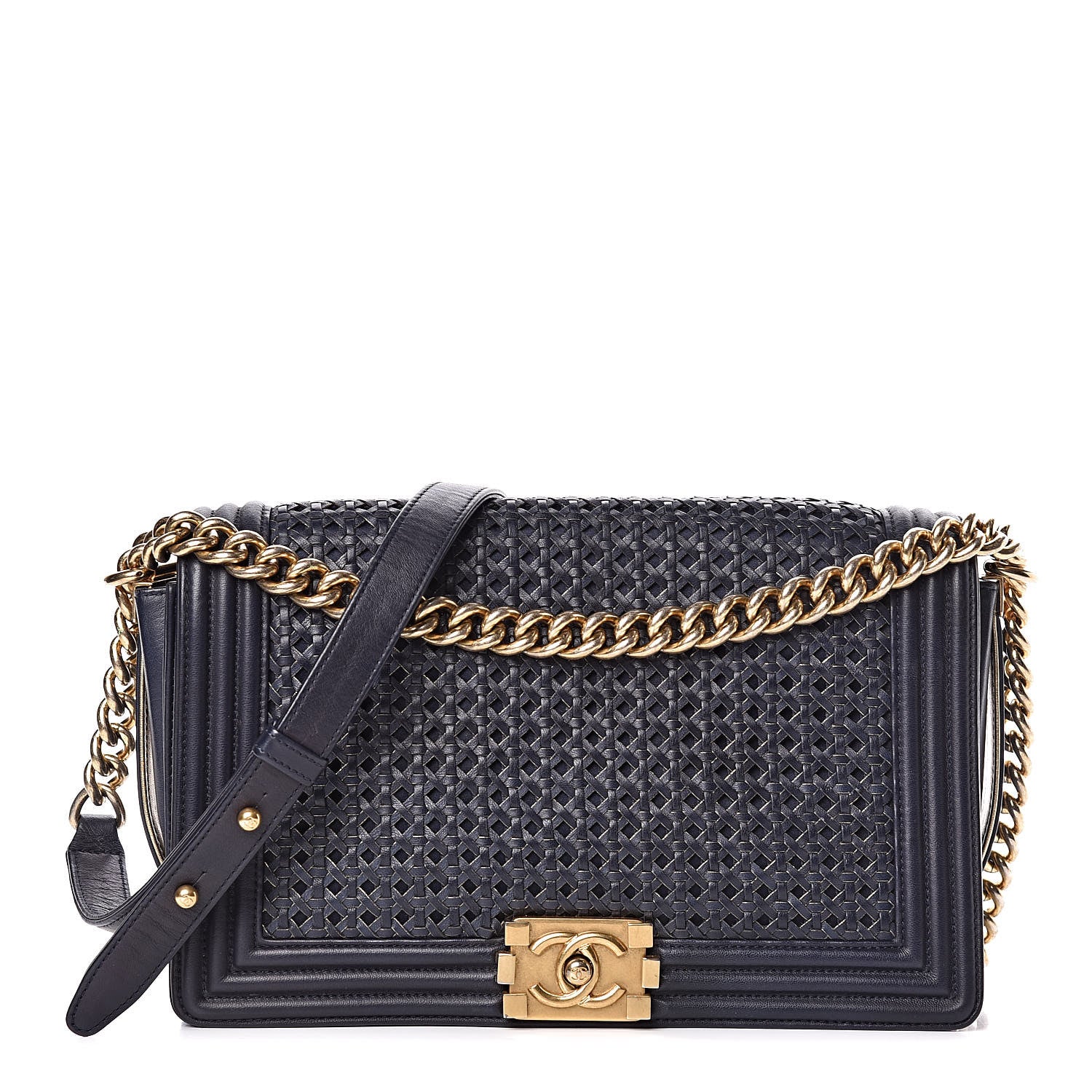 Chanel Braided Sheepskin New Medium Boy Flap Navy 1 of 14
