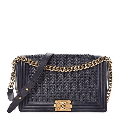 Chanel Braided Sheepskin New Medium Boy Flap Navy 1 of 14