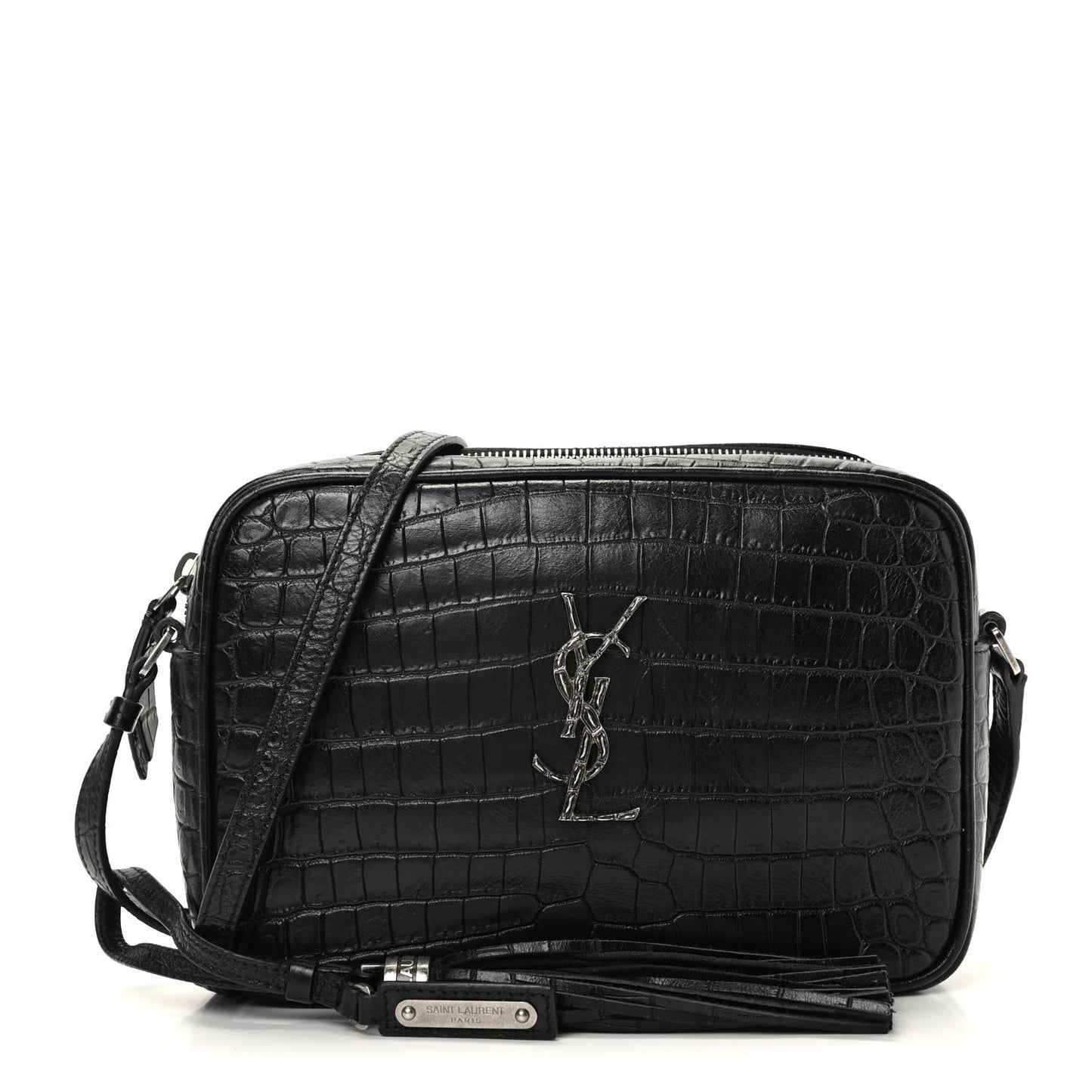 Calfskin Crocodile Embossed Monogram Lou Camera Bag Black