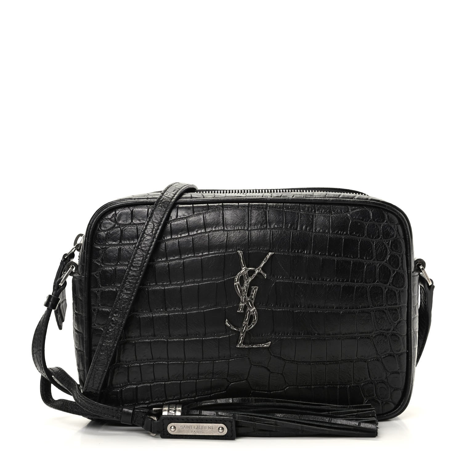 Saint Laurent Calfskin Crocodile Embossed Monogram Lou Camera Bag Black 1 of 9